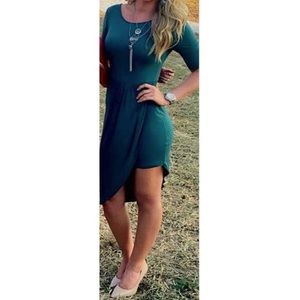 Everly for Francesca’s Asymmetrical Evergreen Knit Dress